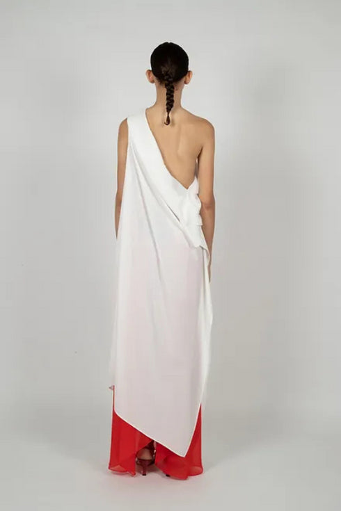 GREEK DRESS ASYMMETRIC IN SILK AND CHIFFON LAYER