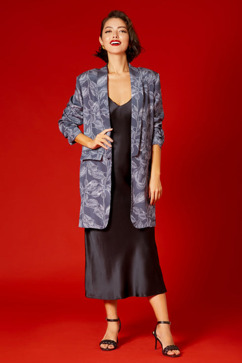 Blue Printed Oversized Blazer