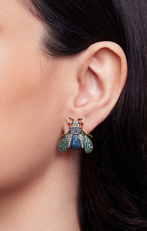 Emerald Crystal Fly Stud Earrings