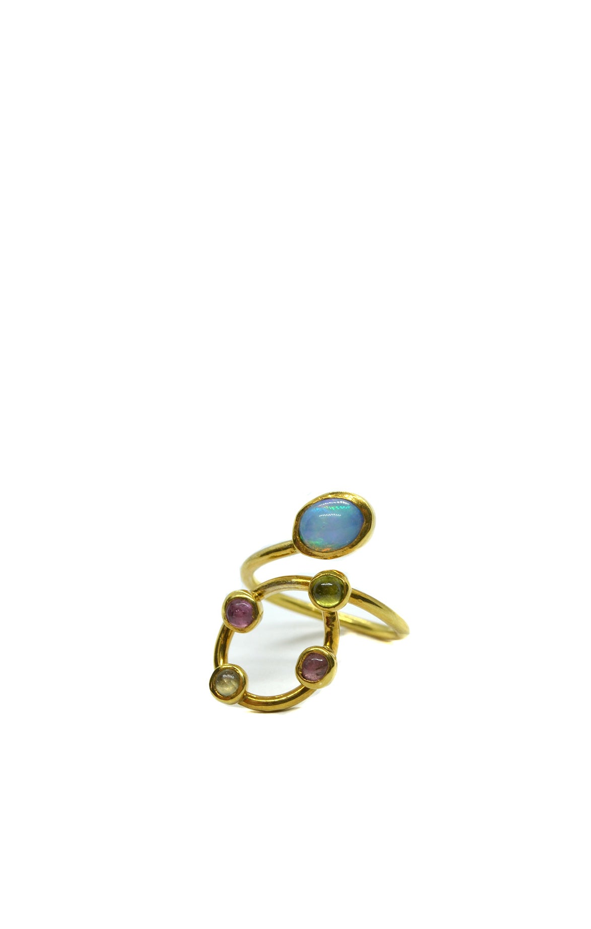 Gold Tourmalines & Opal Ring front view
