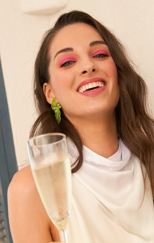 Green Hand-painted Butterly Filigree Earrings