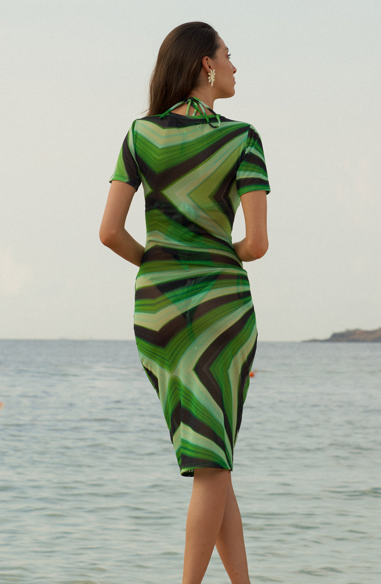Green Short Sleeve Mesh Solar Midi Dress VIPOP Green Short Sleeve Mesh Solar Midi Dress VIPOP