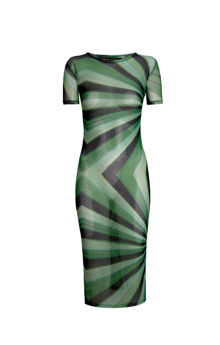 Green Short Sleeve Mesh Solar Midi Dress VIPOP Green Short Sleeve Mesh Solar Midi Dress VIPOP