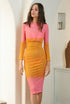 Orange Mesh Long Sleeve Midi Dress