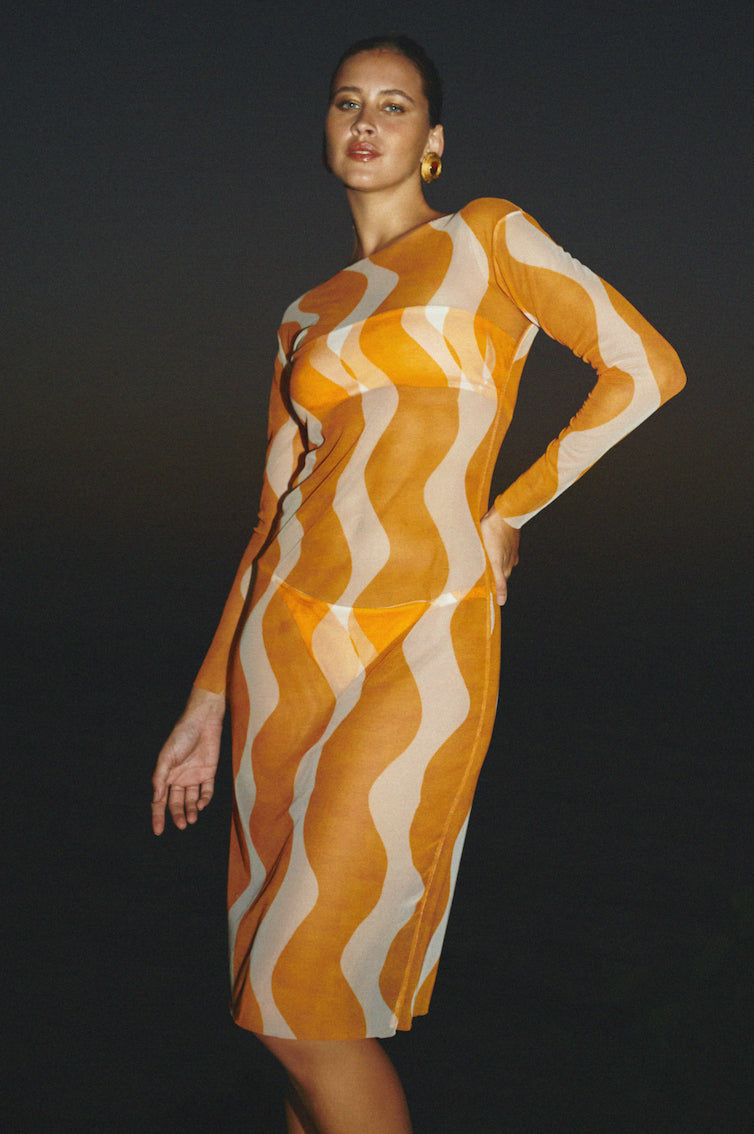 (4p. pack) Orange Printed Viscose Midi Dress - V3 main image 1
