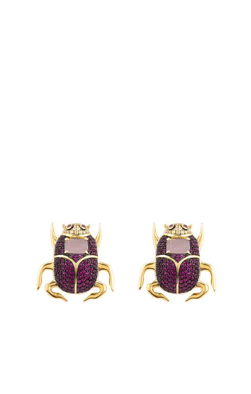 Details Purple Rubi Crystal Beetle Stud Earrings