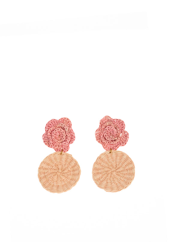 Pink Rose Toquilla Straw Earrings