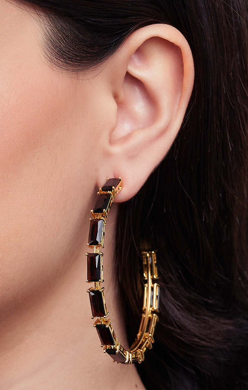 Black Onyx Crystal Hoop Earrings