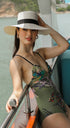 Green Floral Print One Piece Swimsuit