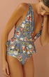 Floral Bluebell V Neck One Piece With Ruffles