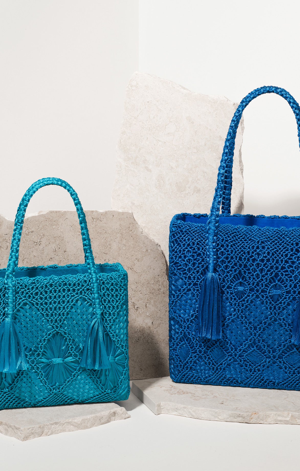 Blue Silk Macramé Handbag