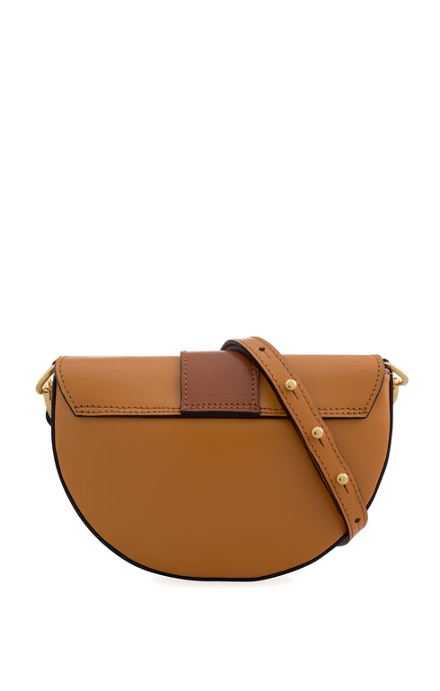 Camel Leather Half Moon Shaped Cross-Body Bag