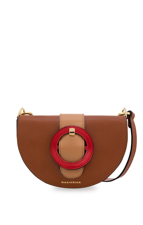 Brown Leather Half Moon Shaped Cross-Body Bag