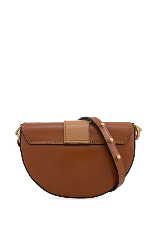 Brown Leather Half Moon Shaped Cross-Body Bag