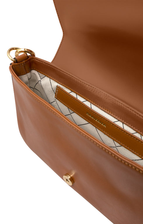 Camel Leather Rectangular Cross-Body Bag