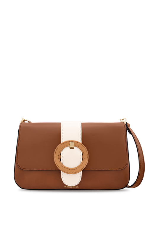 Camel Leather Rectangular Cross-Body Bag