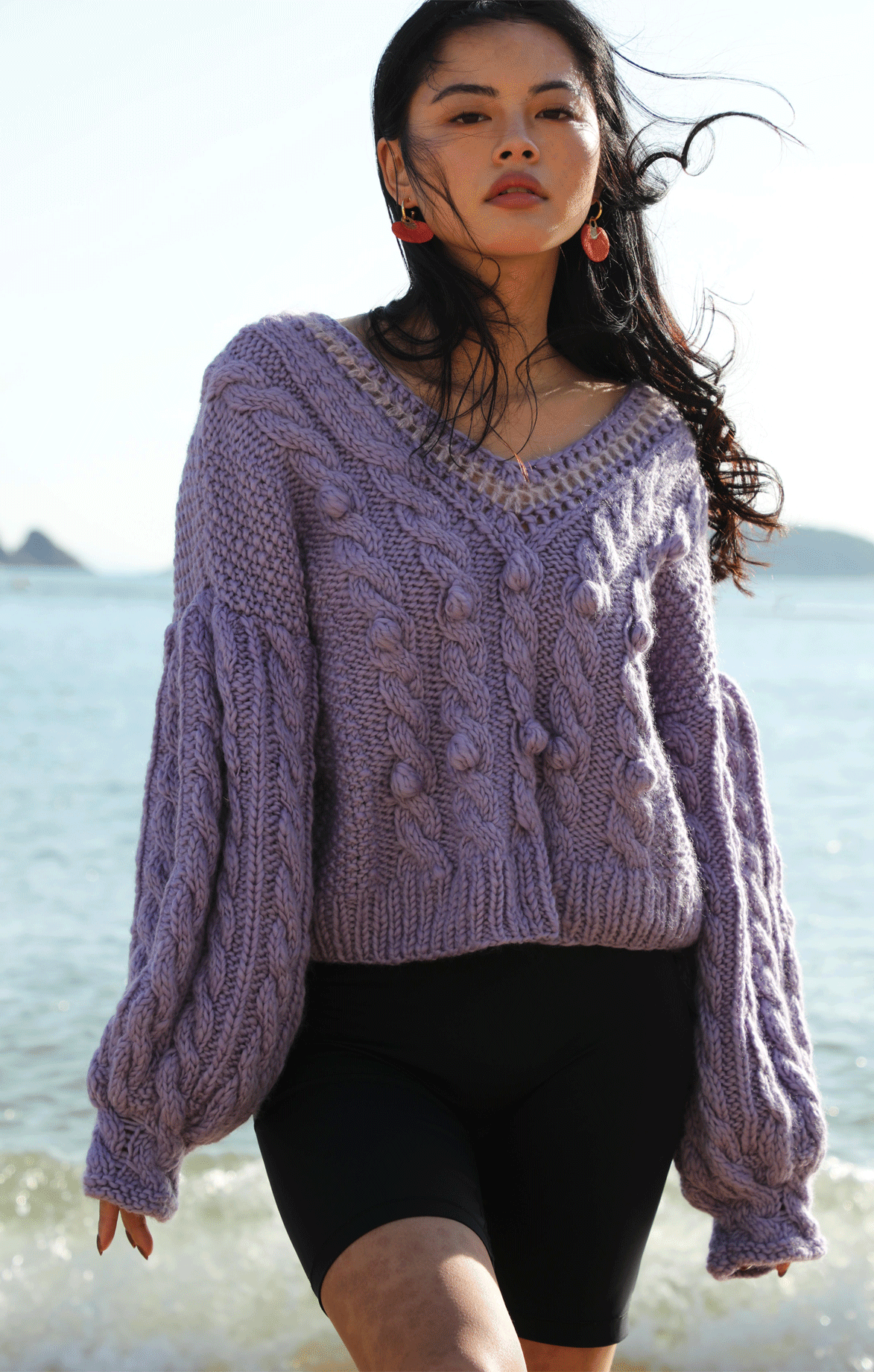 Purple V Neck Wool Sweater