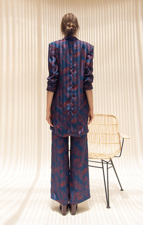 Blue Printed Oversized Blazer