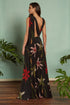 Black Flora Deep V Maxi Dress