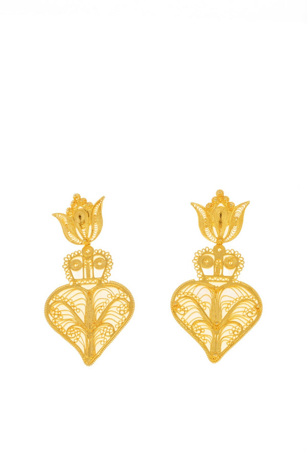Golden Filigree Heart Earrings