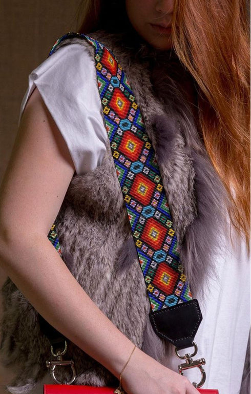 Red Multicolour Woven Shoulder Strap