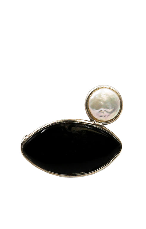 Onyx and Pearl Double Ring