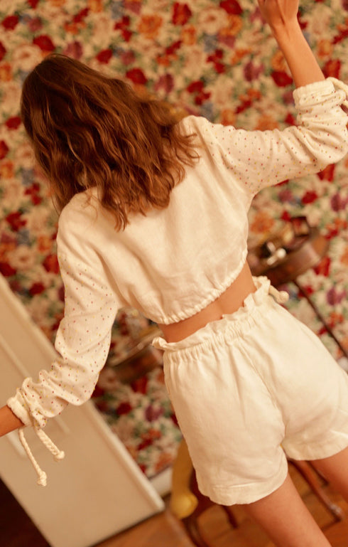 Embroidered Linen Crop Top