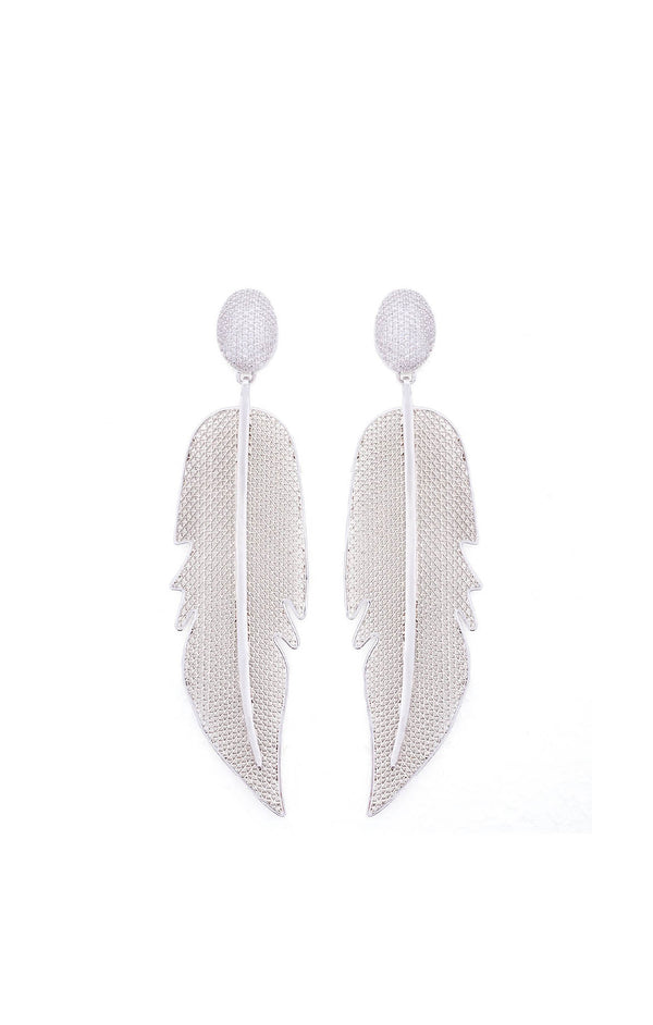 Aretes Gran Pluma Kallpa Crystal Rodio