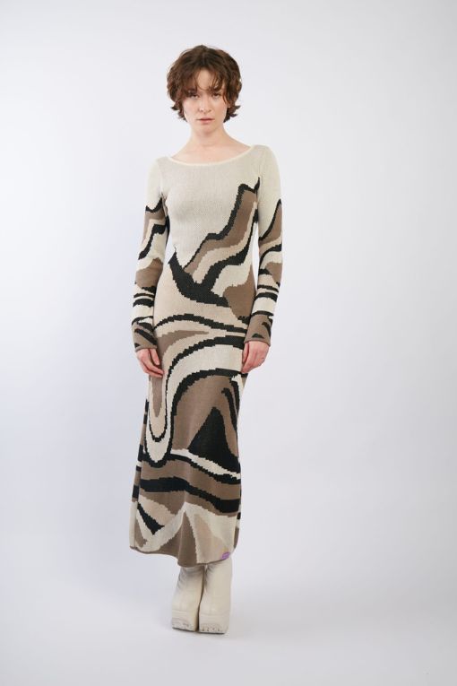 Knitwear one piece long dress BEIGE / MIXED VIPOP Knitwear one piece long dress BEIGE / MIXED VIPOP