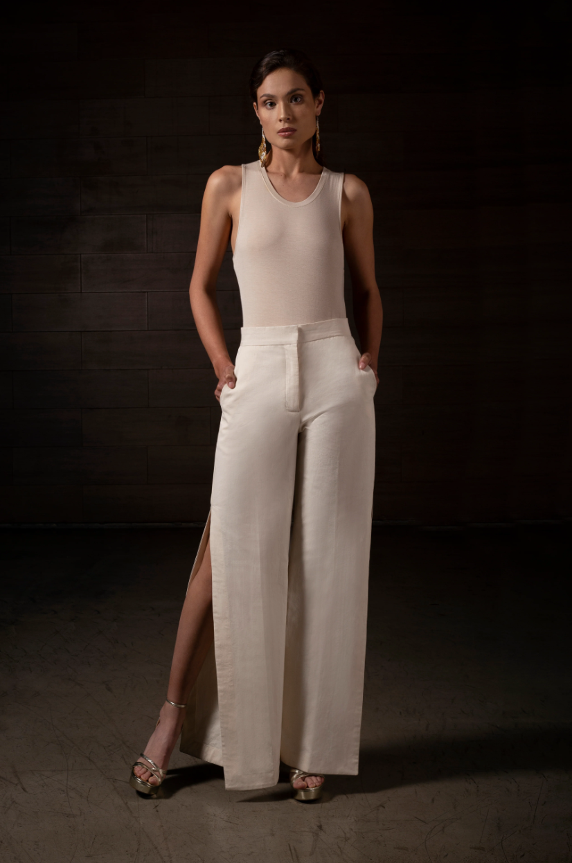 Beige Wide Open Leg Pants