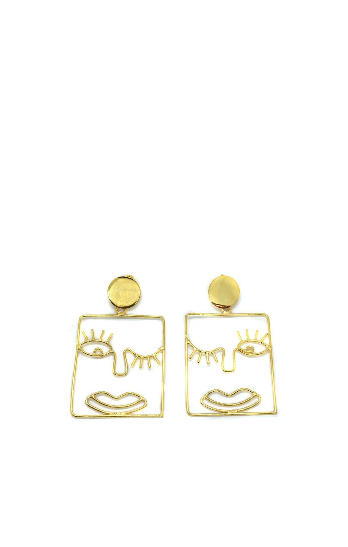 Details on Gold Face Figure Square Earrings