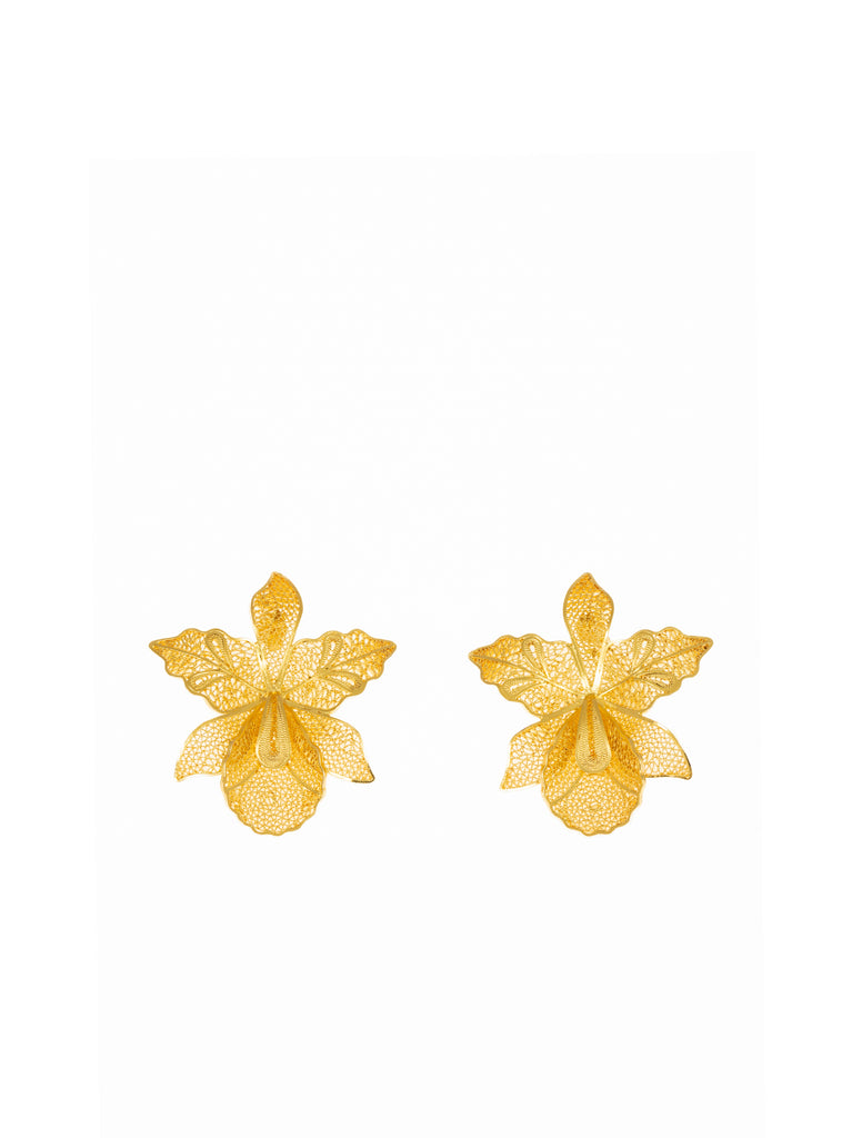 Gold Plated Orchid Filligree Earrings