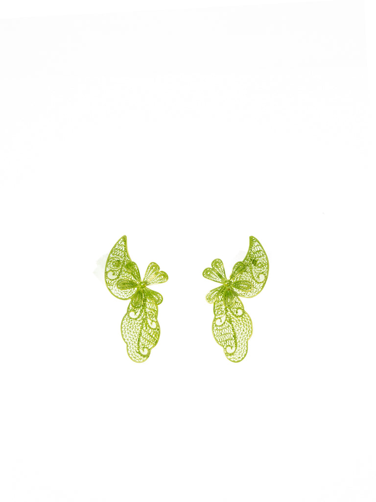 Green Hand-painted Butterly Filigree Earrings
