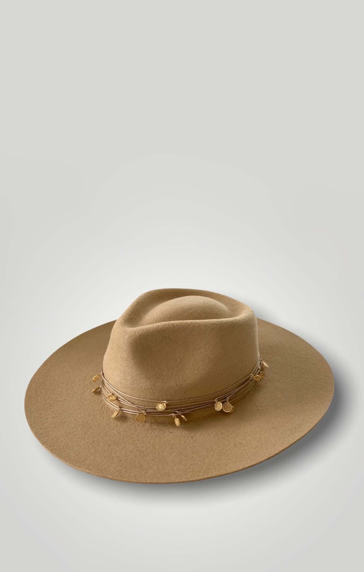Camel Wool Felt Hat With Gold-plated Charms