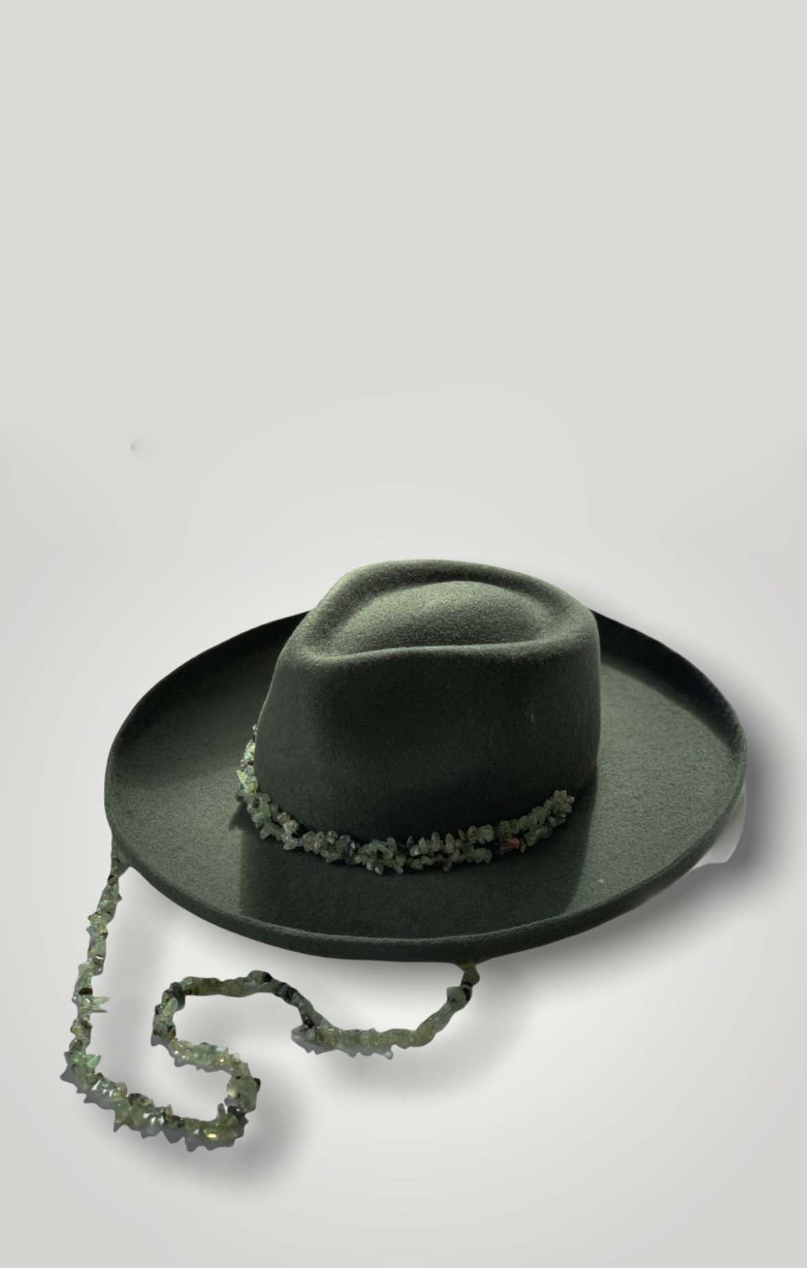 Green Wool Felt Hat With Quartz Chain
