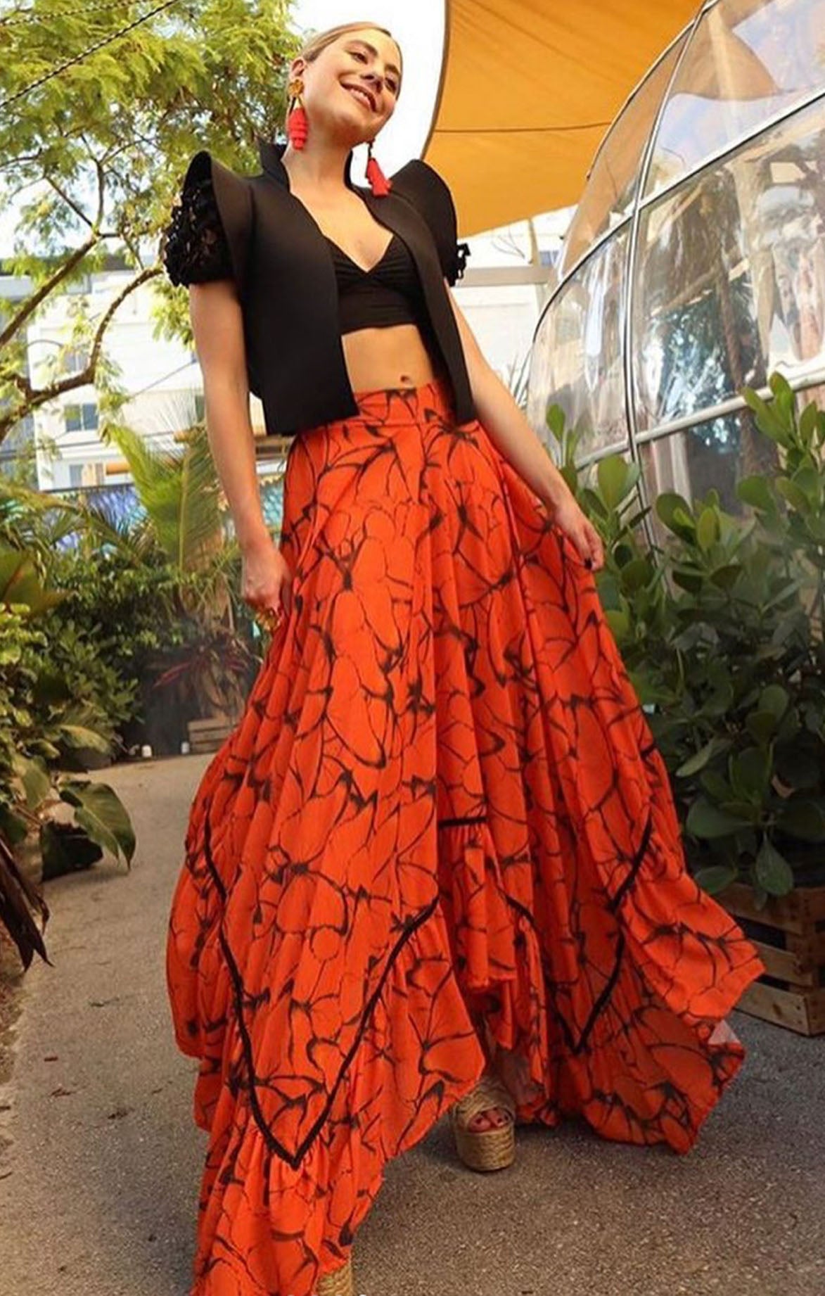 Orange Butterfly Maxi Skirt