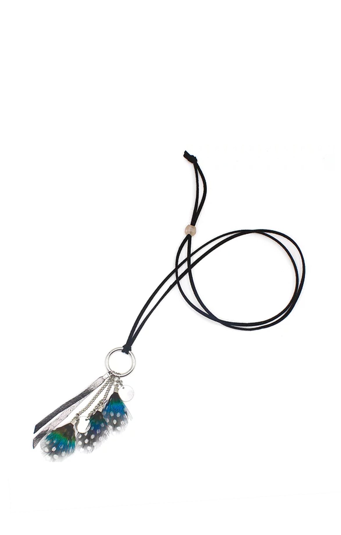 Peacock Blue Necklace with Feathers