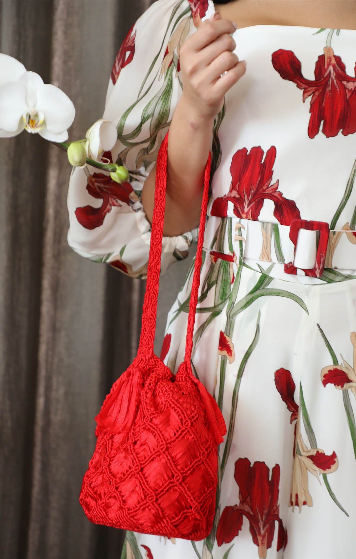 Red Silk Macramé Handbag